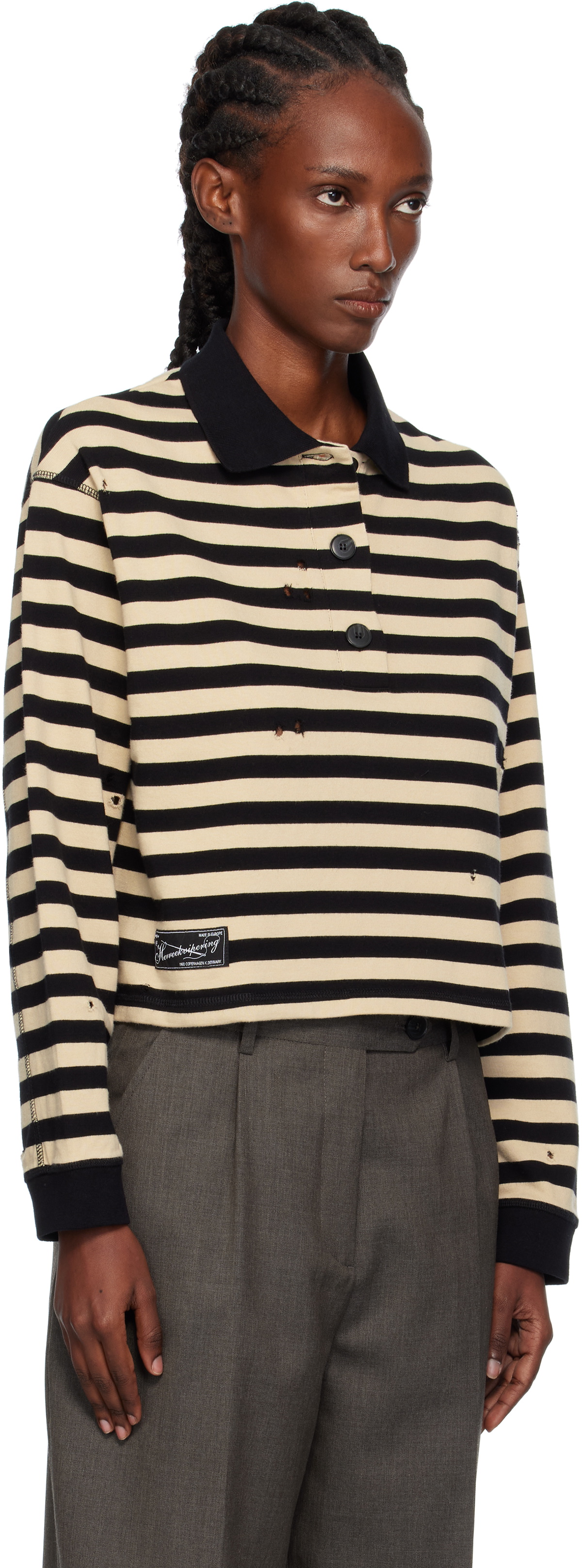 mfpen Black & Beige Cropped Fractured Polo