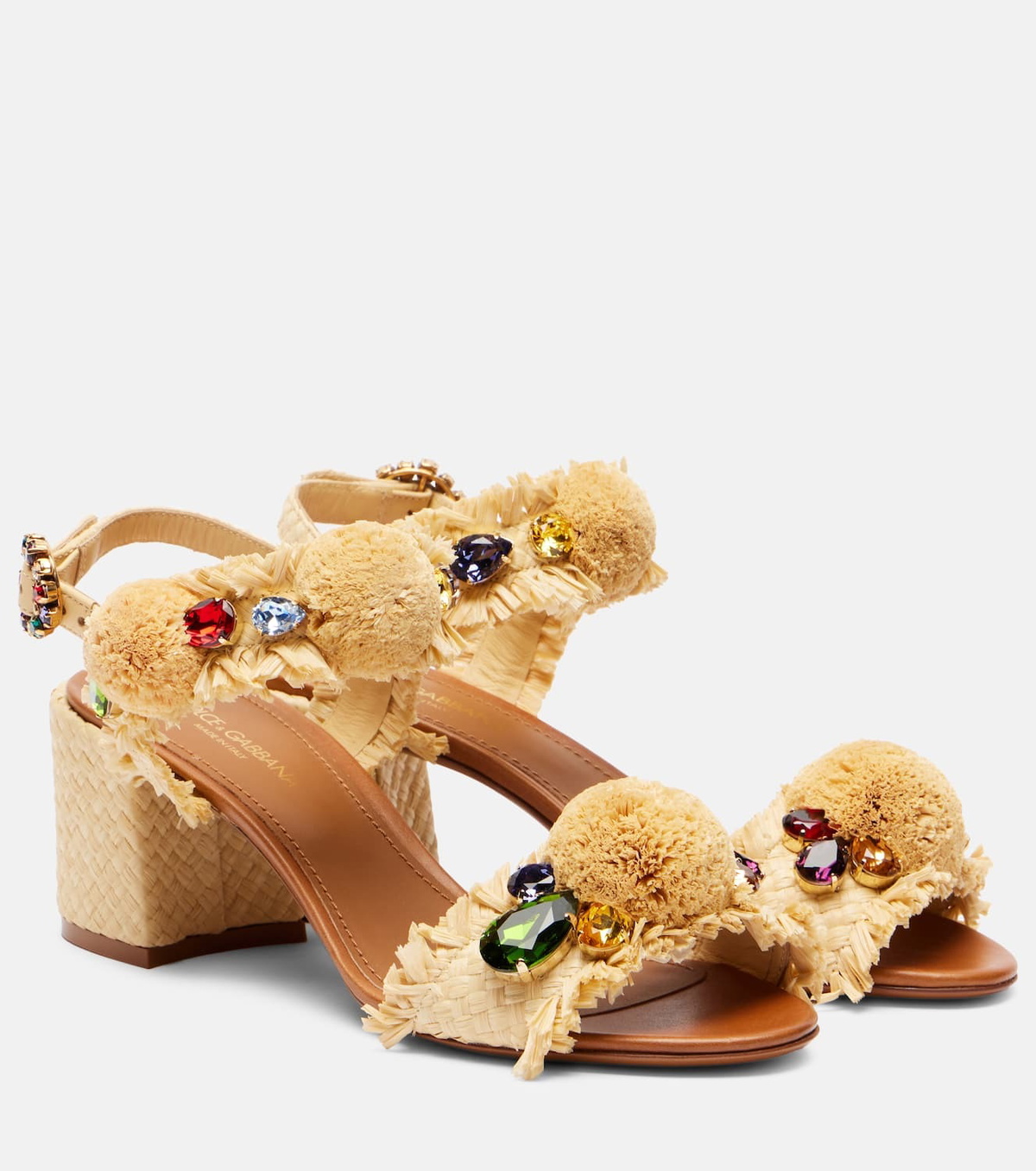 Dolce&Gabbana Embellished raffia-effect sandals Dolce & Gabbana
