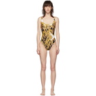 Versace Underwear Black and Tan Animalier Barocco One-Piece Swimsuit