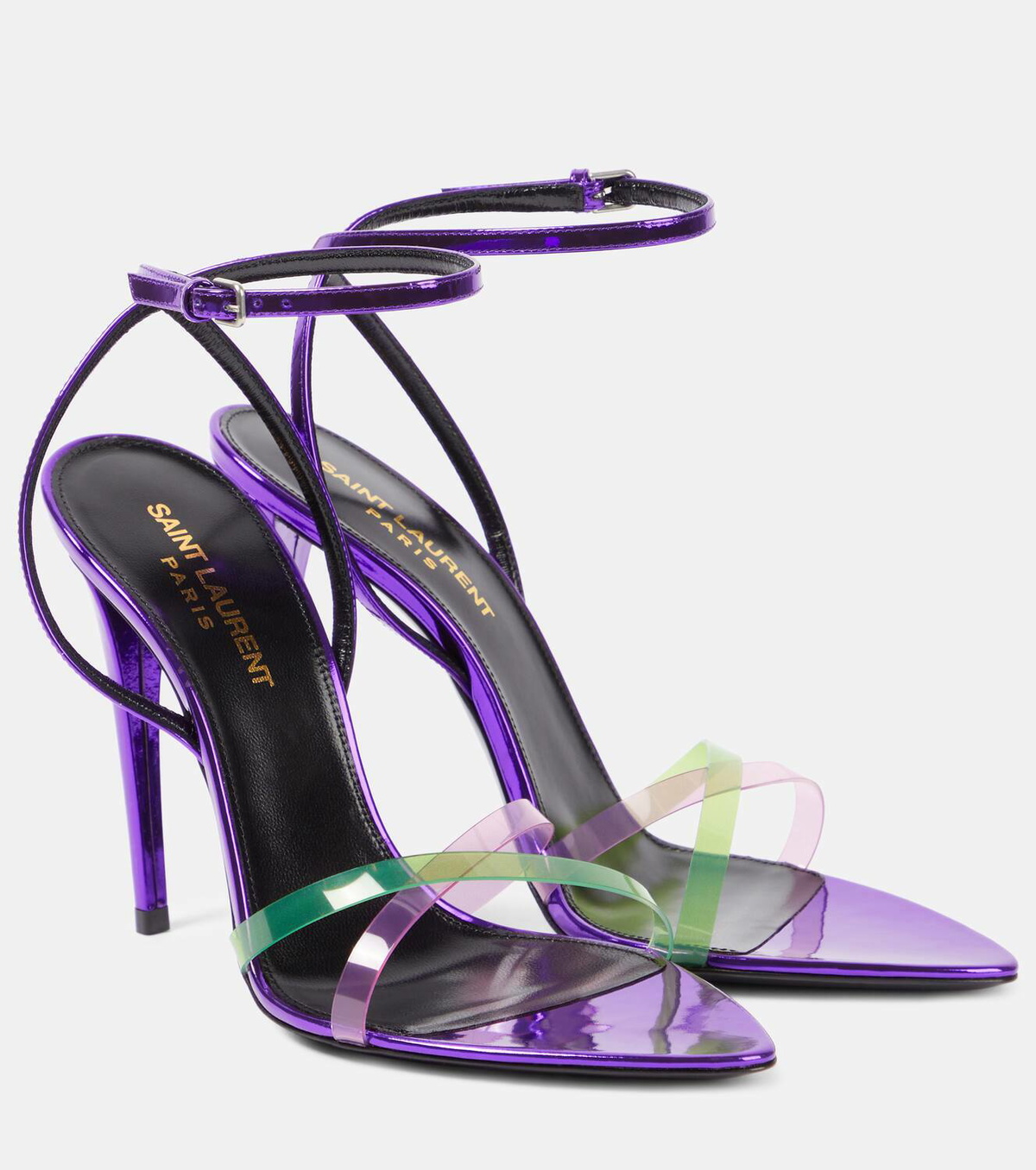 Saint Laurent Fever 110 PVC and metallic leather sandals