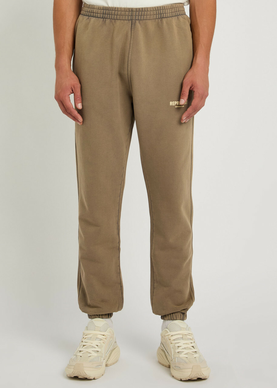 Represent Owners Club Logo-print Cotton Sweatpants Taupe