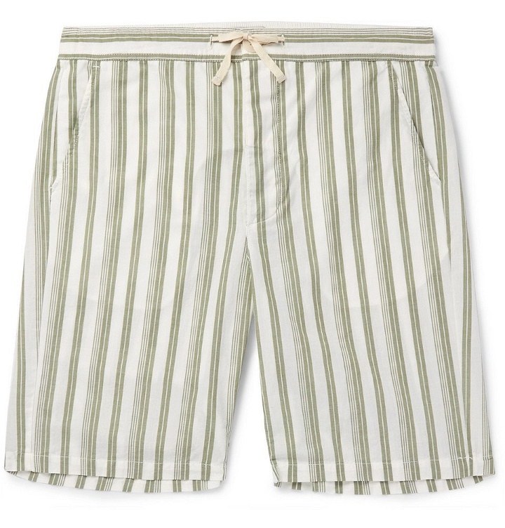 Photo: Oliver Spencer Loungewear - Striped Organic Cotton Drawstring Pyjama Shorts - Green