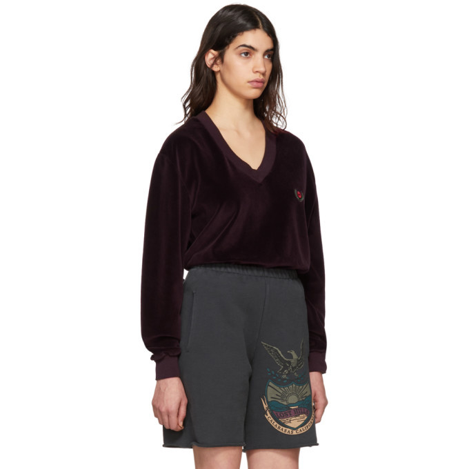 YEEZY Burgundy Velour Deep V-Neck Sweatshirt Yeezy