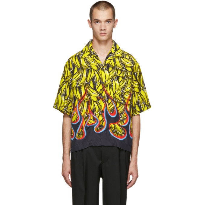 Photo: Prada Multicolor Short Sleeve Bananas and Flames Shirt