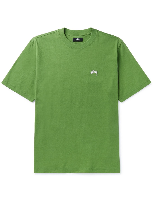 Photo: STÜSSY - Logo-Embroidered Cotton-Jersey T-Shirt - Green
