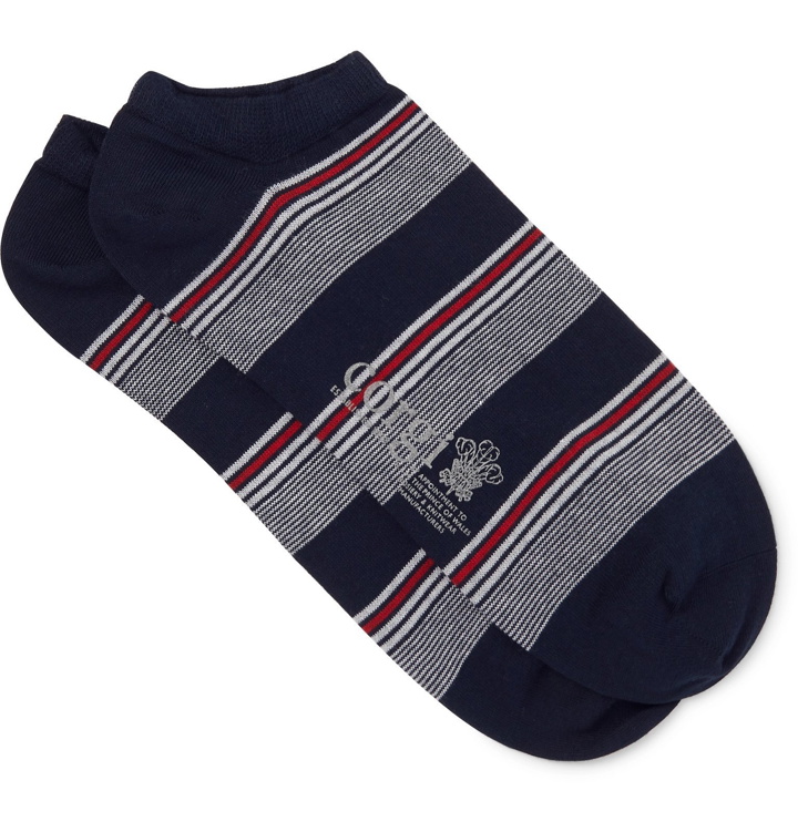 Photo: Corgi - Striped Cotton-Blend No-Show Socks - Blue