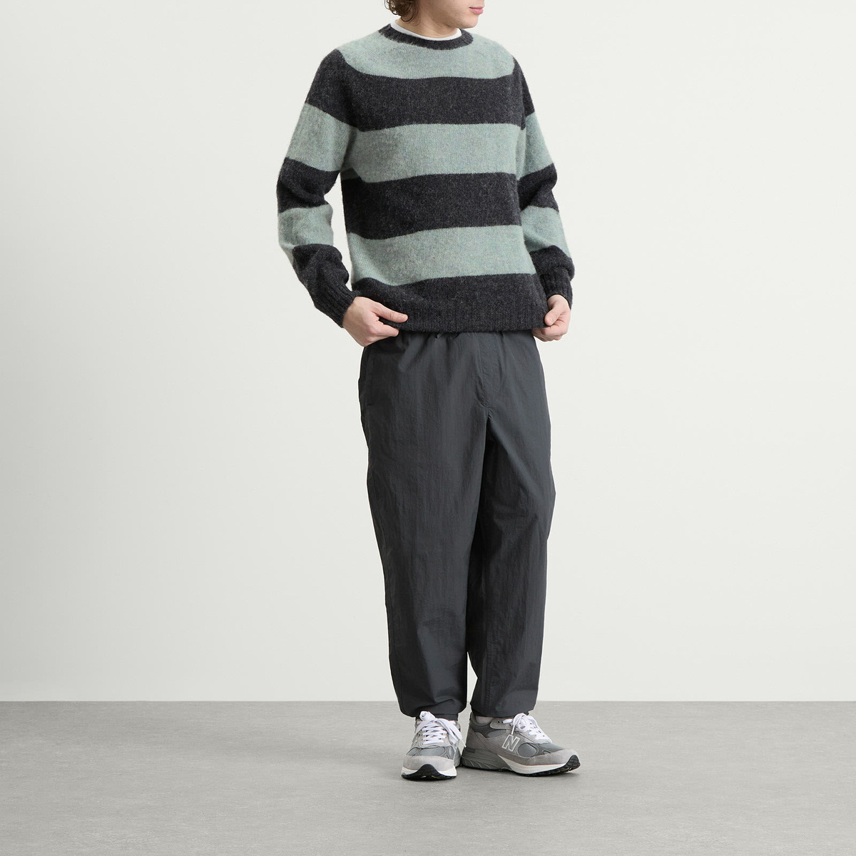 YMC Men's Suedehead Crew Neck Knit Presented by END. in Charcoal/Seaglass