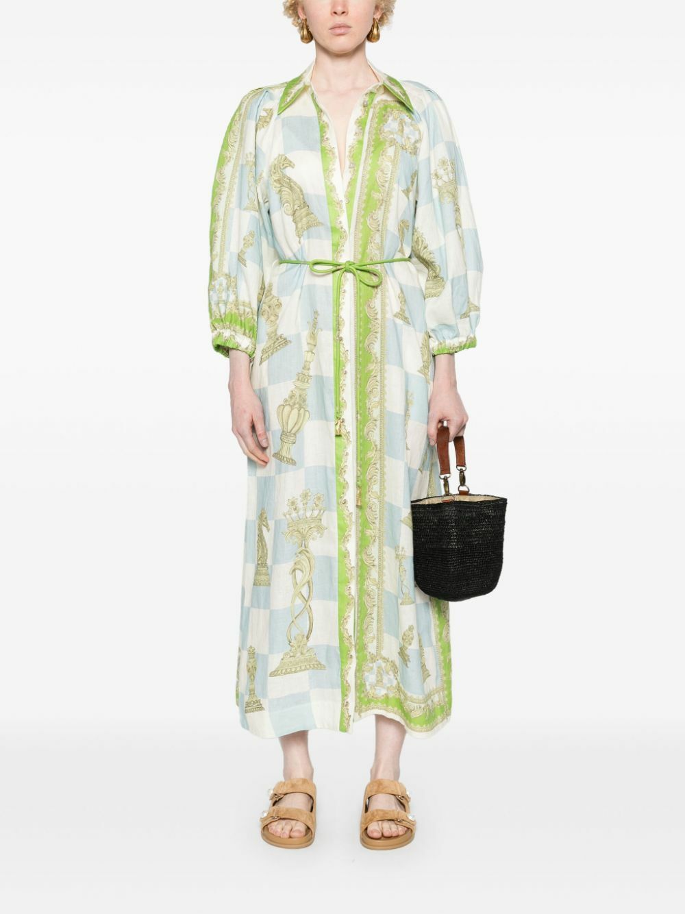 ALEMAIS Blue Checkmate Linen Shirt Dress ALMAIS ALEMAIS Blue Checkmate Linen Shirt Dress ALMAIS