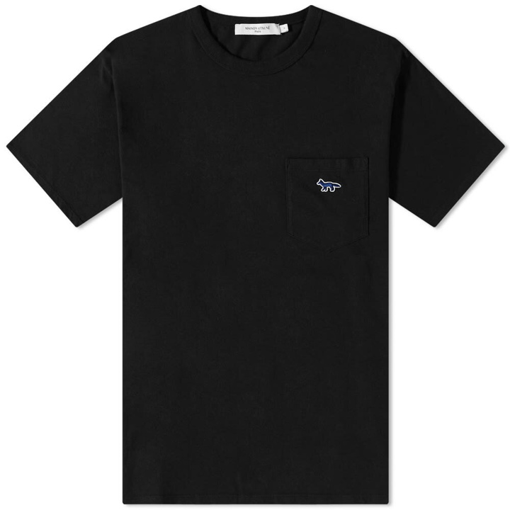 Photo: Maison Kitsuné Men's Navy Fox Patch Classic Pocket T-Shirt in Black