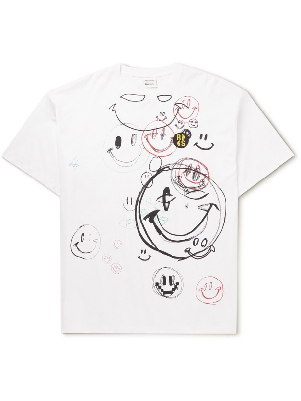Photo: Raf Simons - Smiley Logo-Appliquéd Printed Cotton-Jersey T-Shirt - White