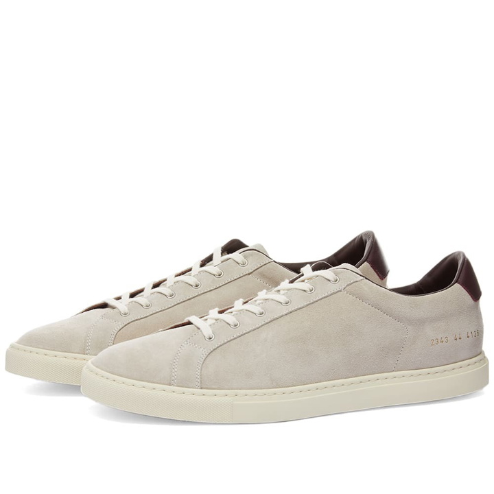 Photo: Common Projects Men's Retro Low Suede Sneakers in White/Red