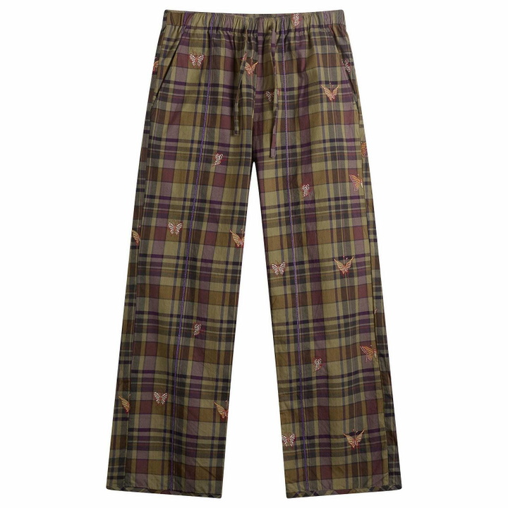 Photo: Needles Men's Embroidered Madras Plaid Easy Pants in Brown