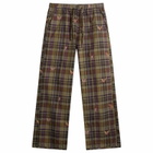 Needles Men's Embroidered Madras Plaid Easy Pants in Brown