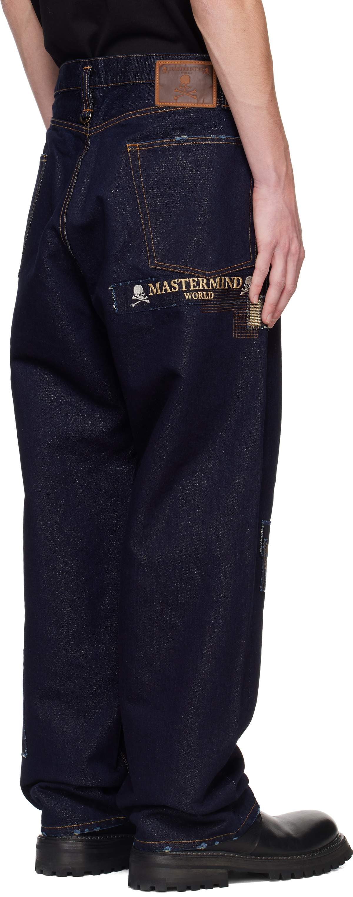 MASTERMIND WORLD Navy Patchwork Wide Straight Fit Jeans