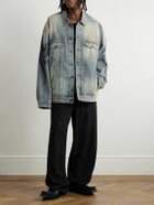 Balenciaga - Oversized Distressed Printed Denim Jacket - Blue