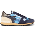 Valentino - Valentino Garavani Rockrunner Camouflage-Print Canvas, Leather and Suede Sneakers - Men - Blue