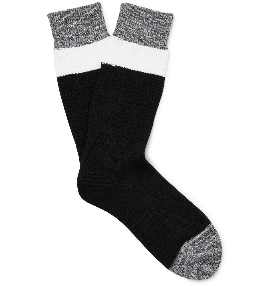 N/A - Colour-Block Stretch Cotton-Blend Socks - Black