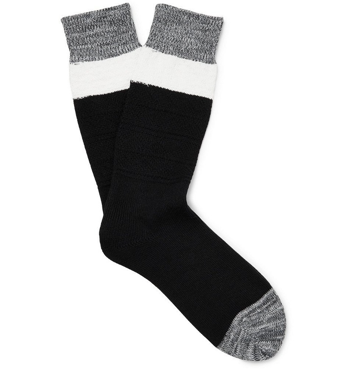 Photo: N/A - Colour-Block Stretch Cotton-Blend Socks - Black