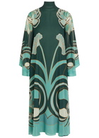 LA Double J Magnifico Printed Silk Midi Dress Blue