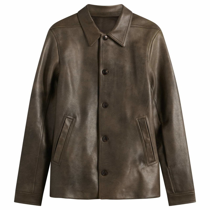 Photo: Rick Owens Men's Buttoned Leather Brad Jacket in Washed Black