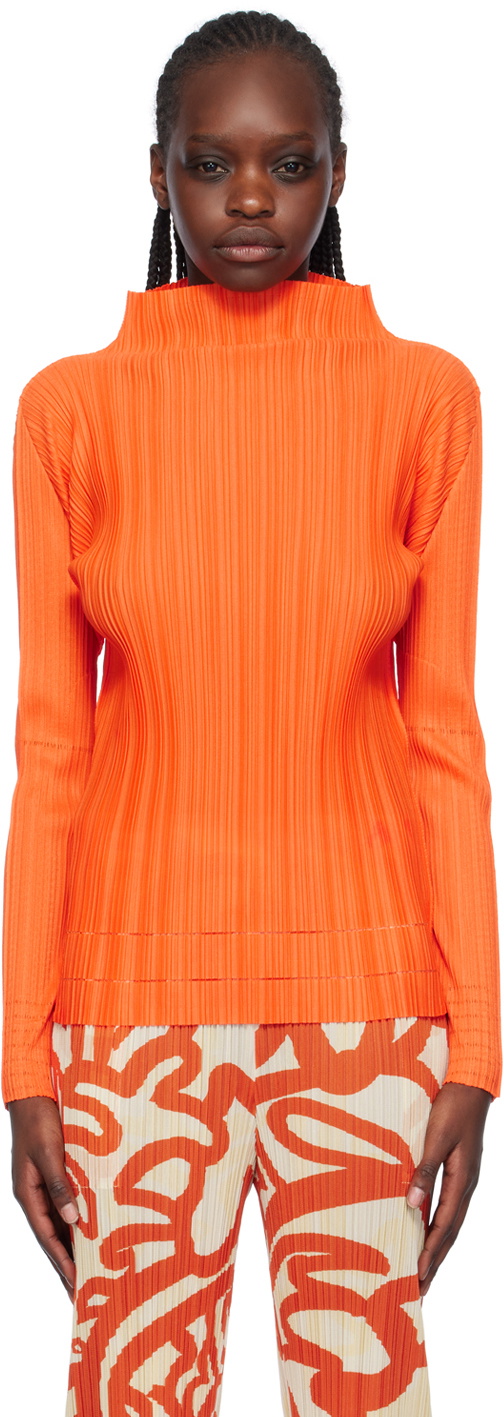 Pleats Please Issey Miyake Orange Soft Pleats Turtleneck