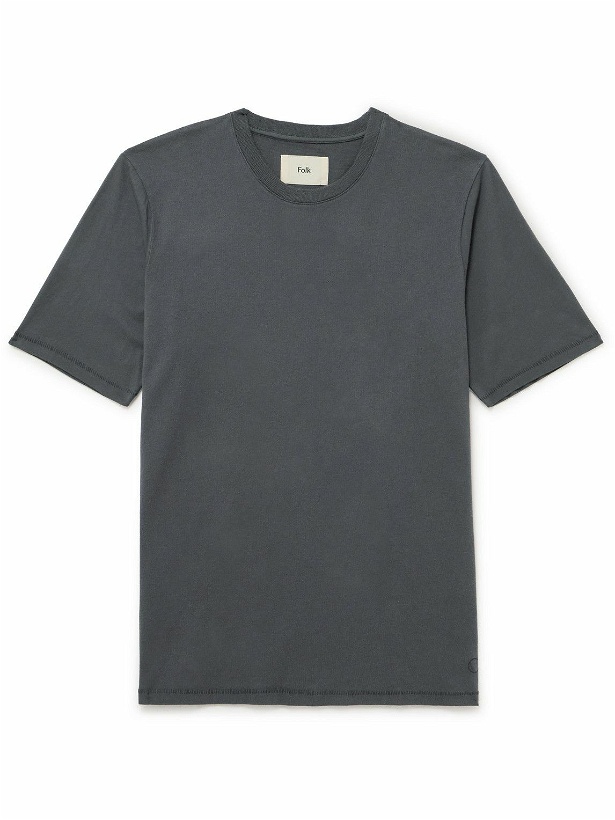 Photo: Folk - Garment-Dyed Cotton-Jersey T-Shirt - Black