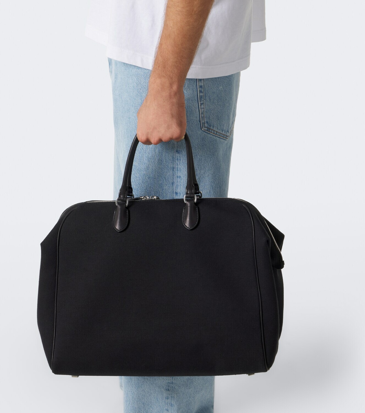 The Row Timo leather-trimmed canvas tote bag