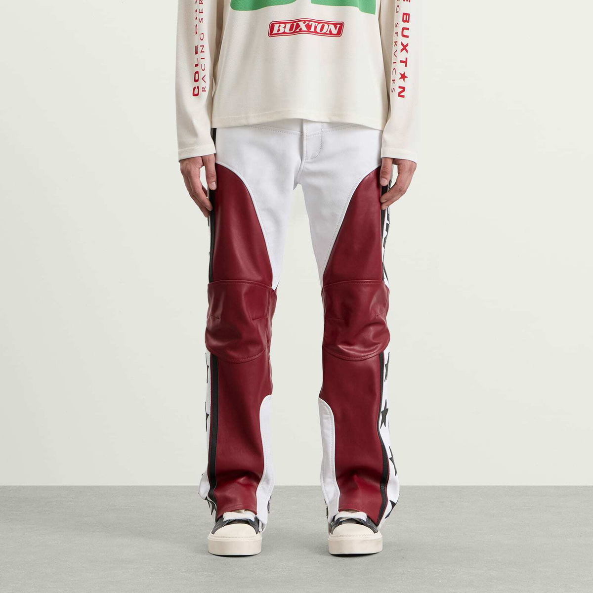 END. x Cole Buxton Men's Leather Trials Pants in Red/White