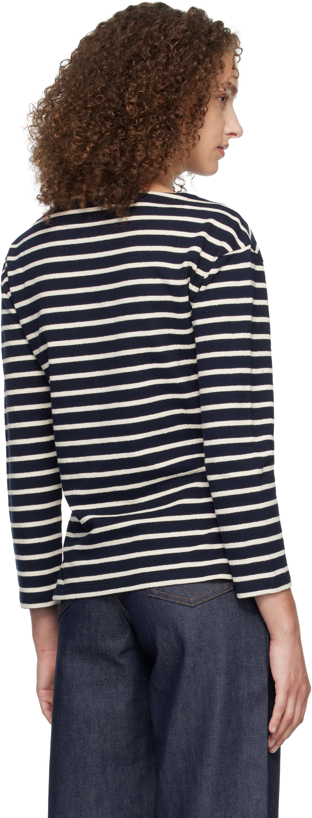 A.P.C. Navy Striped Three-Quarter Sleeve T-shirt