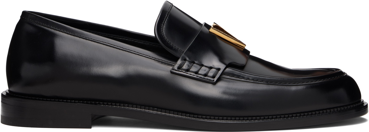 Versace Black 'V' Leather Loafers
