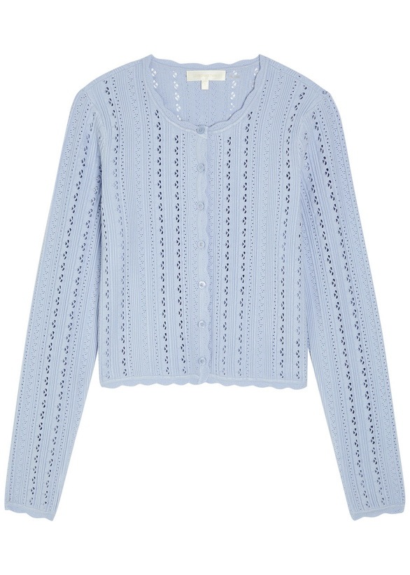 Photo: Loveshackfancy Peridot Cropped Pointelle-knit Cardigan Light Purple