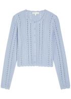Loveshackfancy Peridot Cropped Pointelle-knit Cardigan Light Purple