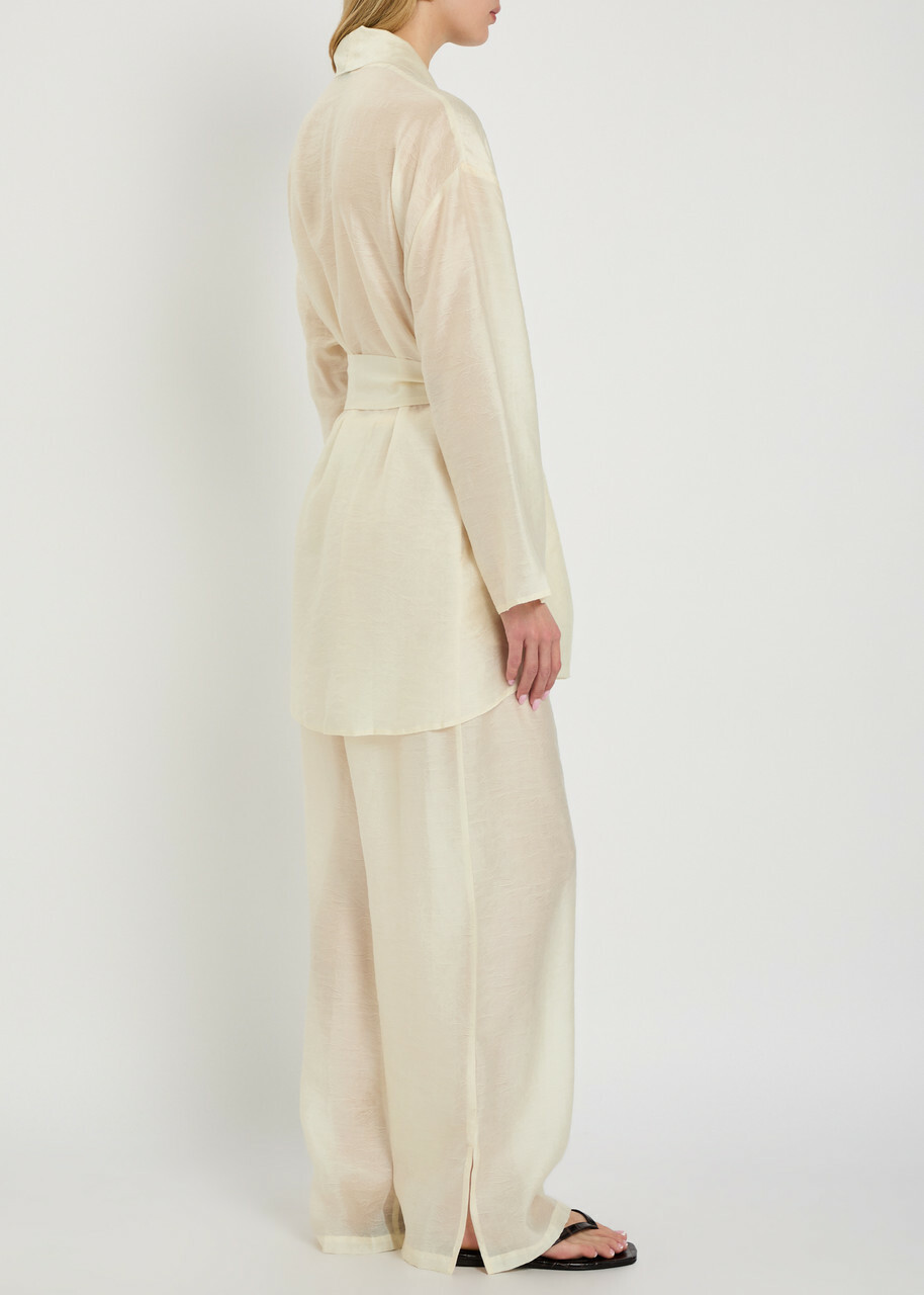 Solaqua Alma Embroidered Belted Kimono Robe Ivory