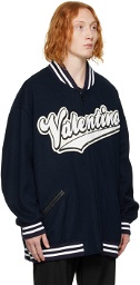 Valentino Navy Embroidered Bomber Jacket