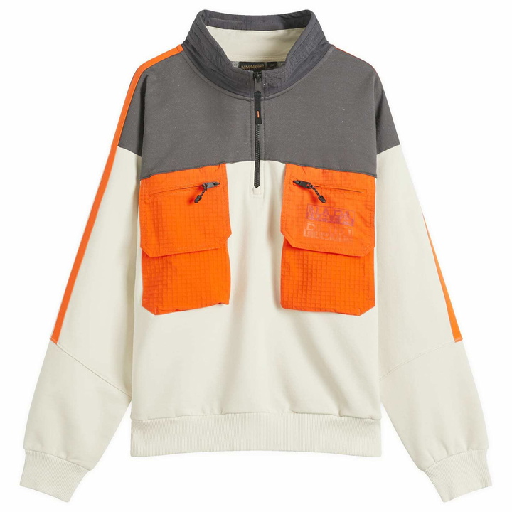 Photo: Napapijri Men's Poly Half Zip Sweatshirt in Beige Dimity