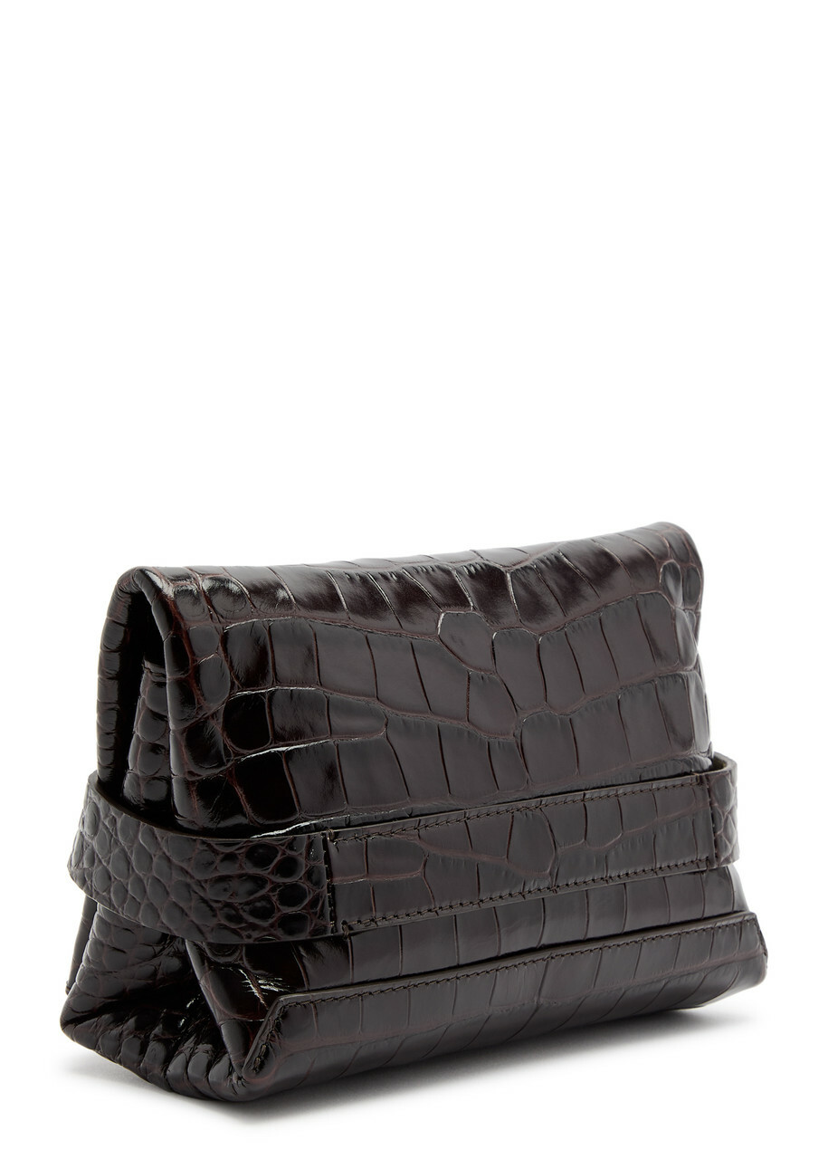Victoria Beckham Buckle Mini Crocodile-effect Leather Pouch - Dark Brown - One Size