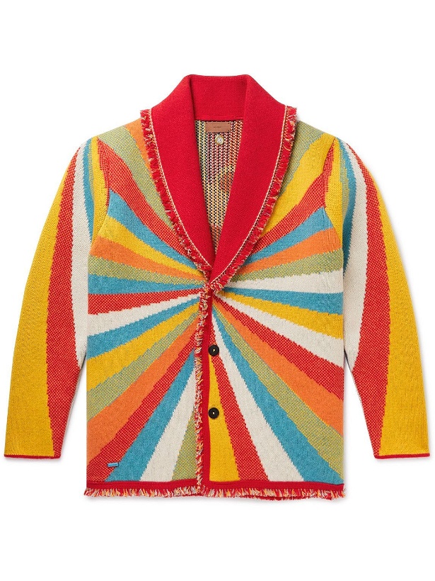 Photo: Alanui - The Rolling Stones Psychedelic Lips Icon Shawl-Collar Cashmere-Blend Jacquard Cardigan - Multi