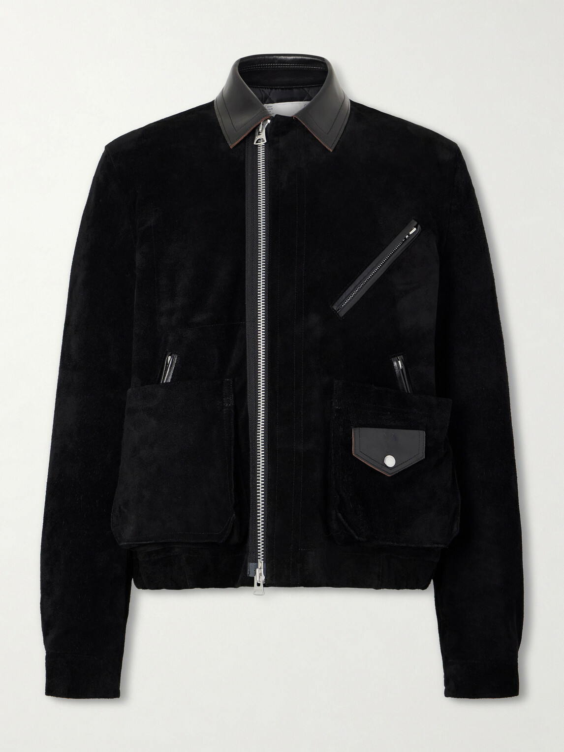 Sacai - Leather-Trimmed Suede Jacket - Black