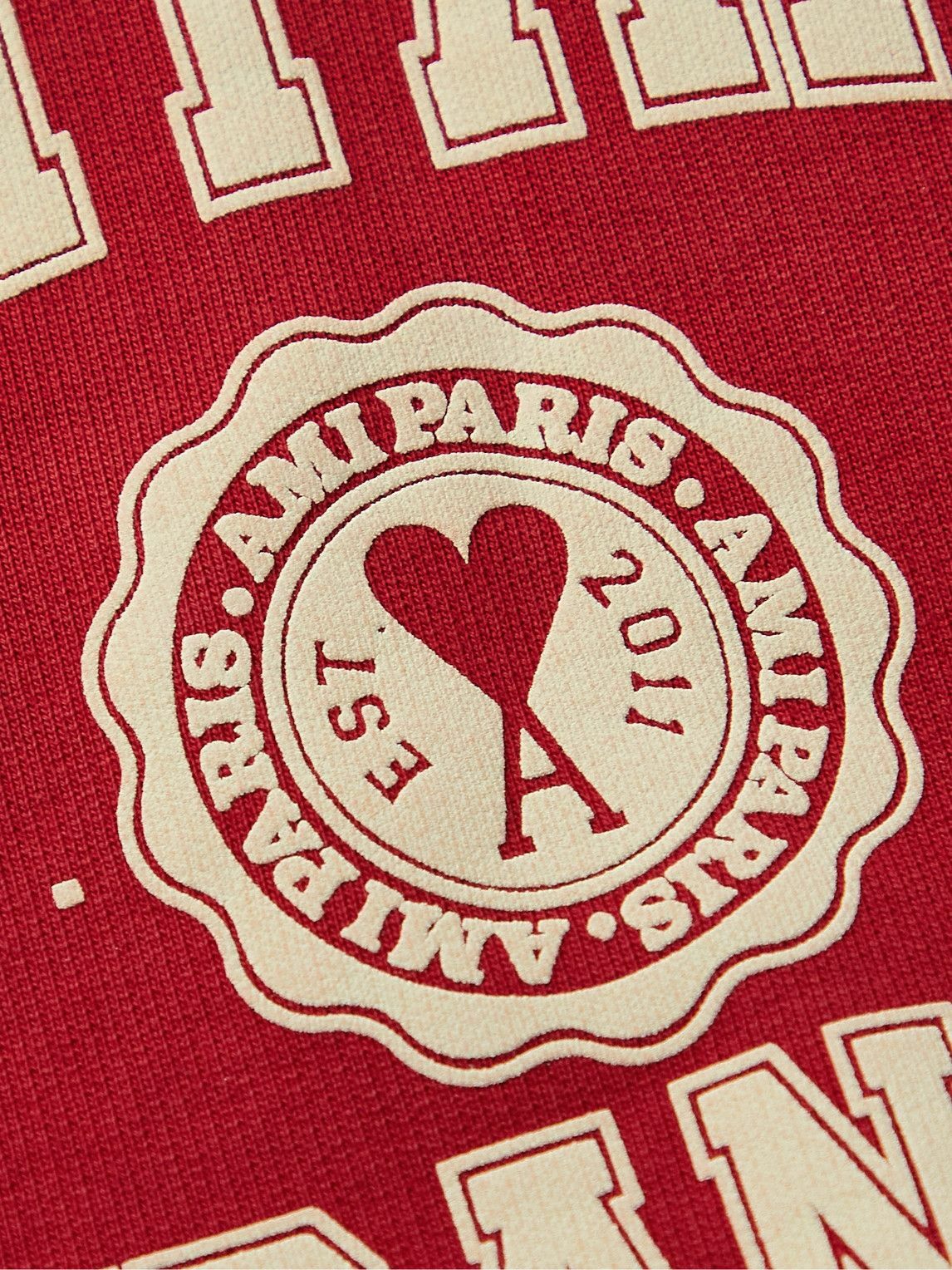 AMI PARIS France Logo-Print Cotton-Jersey Hoodie Red AMI