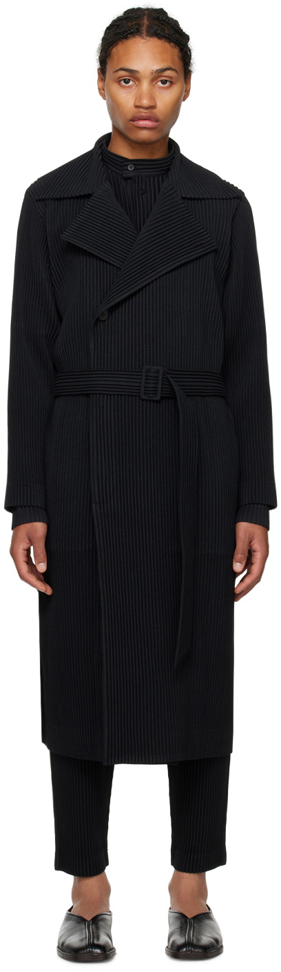 HOMME PLISSÉ ISSEY MIYAKE Black Wool Like Light Trench Coat Homme
