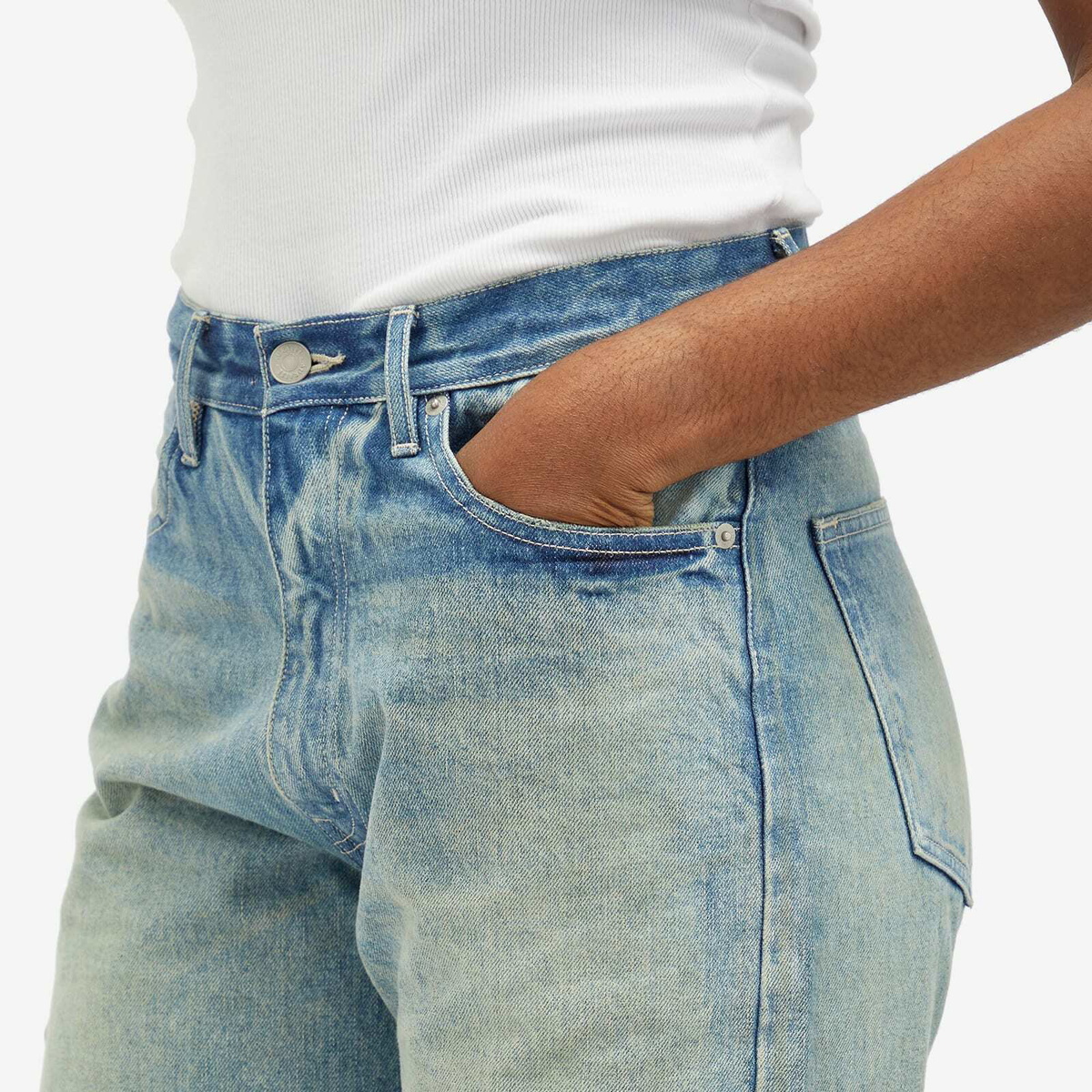 Auralee Women's Selvedge Faded Heavy Denim Pants in Faded Indigo