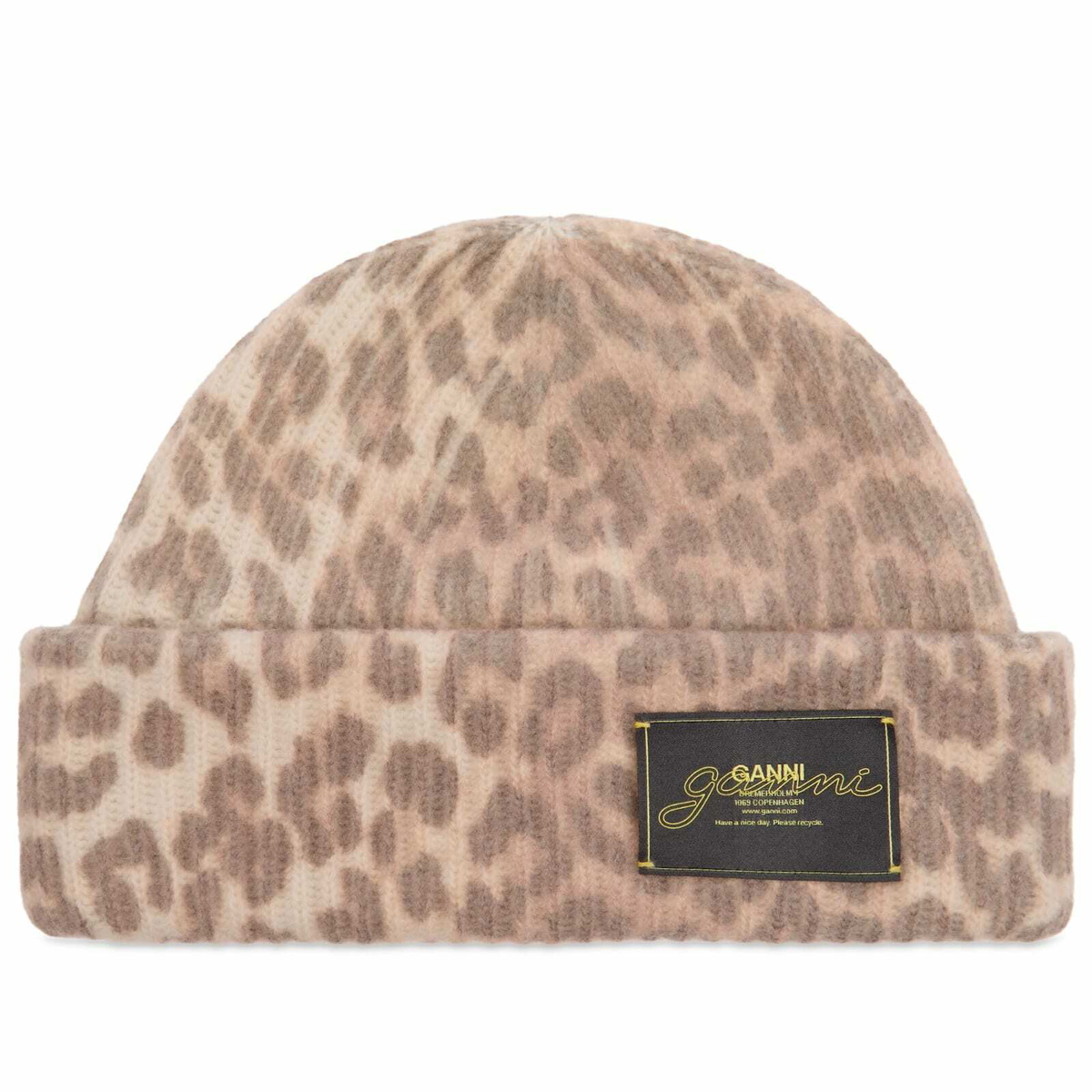 GANNI Beige & Black Leopard Printed Beret GANNI