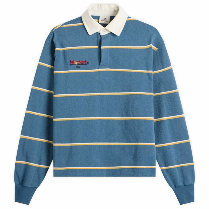 Photo: SUNDAYFRUITMARKET Women's Sun Stripe Polo Top in Blue
