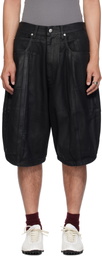 LU'U DAN Black Puffa Denim Shorts