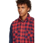 R13 Red and Blue Refurbished DenimPlaid Shirt Trucker Jacket