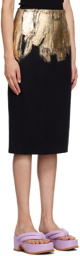 Dries Van Noten Black Coated Midi Skirt