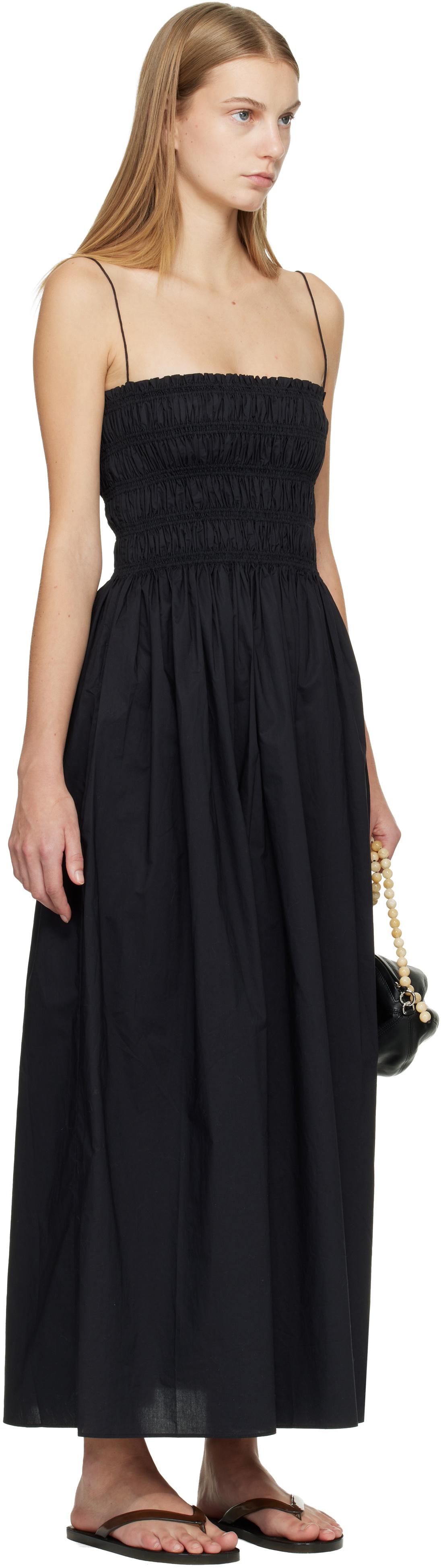 Matteau Black Shirred Bodice Midi Dress