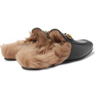 Gucci - Princetown Horsebit Shearling-Lined Leather Backless Loafers - Men - Black