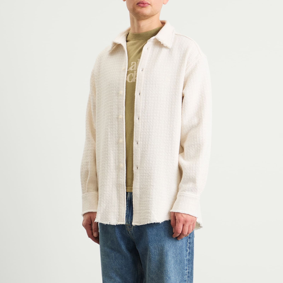 Late Checkout Men's Raw Edge Western Shirt in White