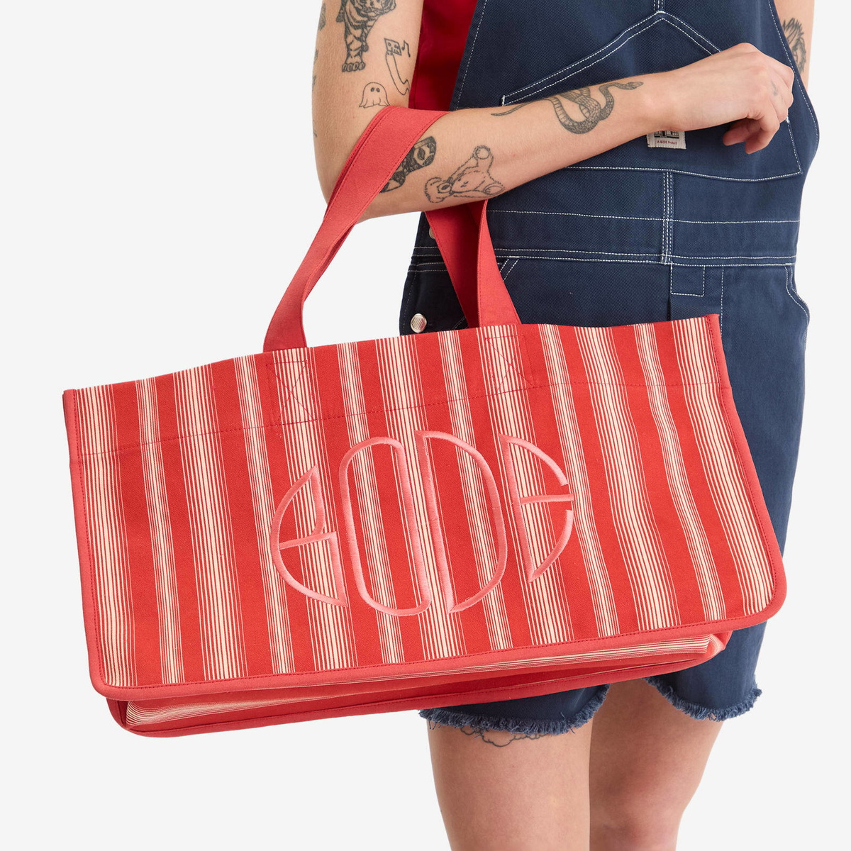Bode Women's Parasol Stripe Tote in Rdwht 